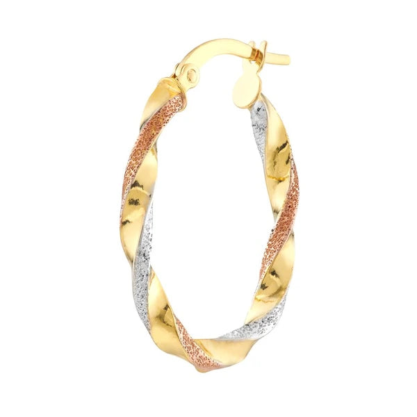 Tri-Color Twisted Oval Hoop Earrings