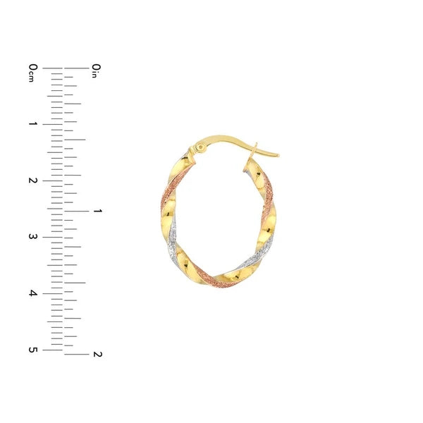 Tri-Color Twisted Oval Hoop Earrings