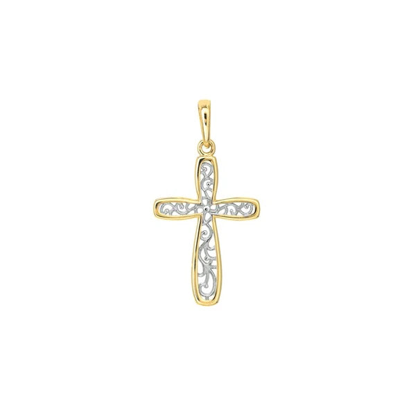 Two-tone Framed Vine Cross Pendant