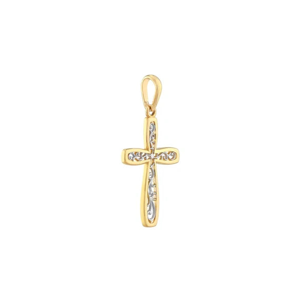 Two-tone Framed Vine Cross Pendant