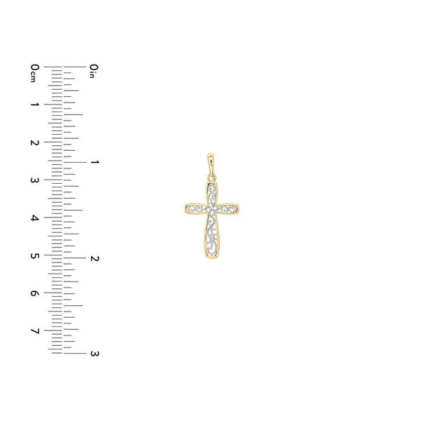 Two-tone Framed Vine Cross Pendant