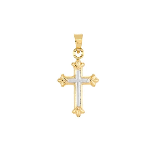 Two-Tone Small Cross Fleur Pendant