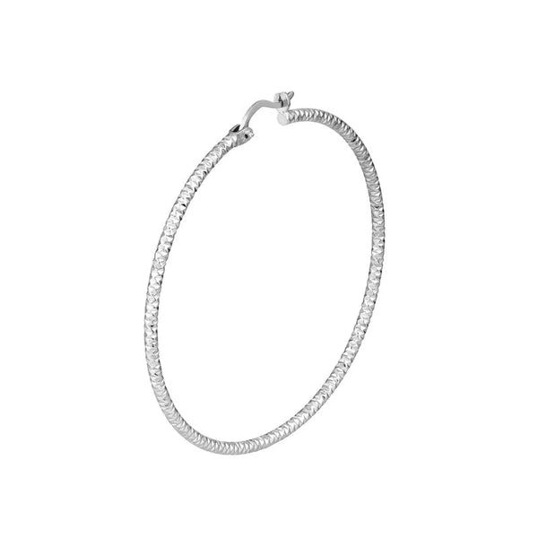 Sterling Silver 2mm x 40mm Diamond-Cut Hoop Earrings