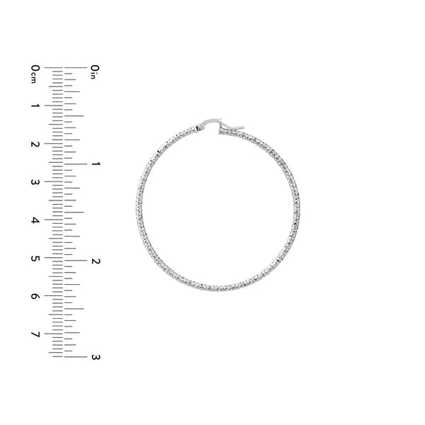Sterling Silver 2mm x 40mm Diamond-Cut Hoop Earrings