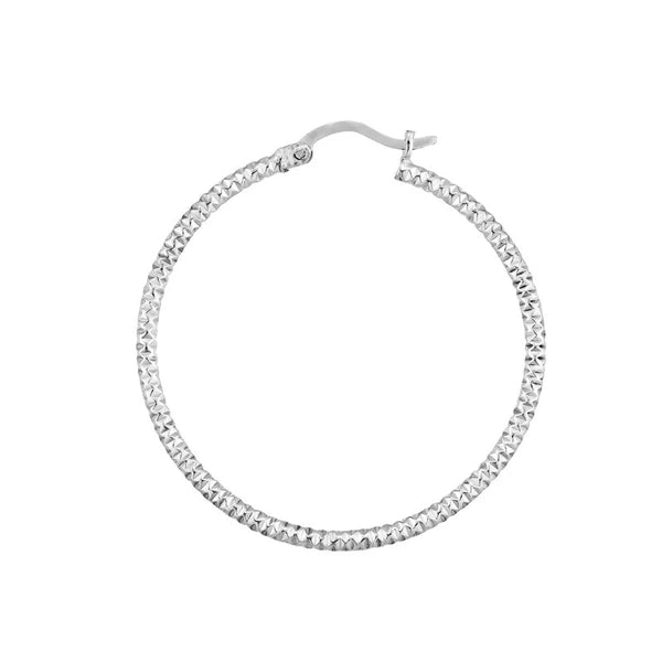 Sterling Silver 2mm x 30mm Diamond-Cut Hoop Earrings