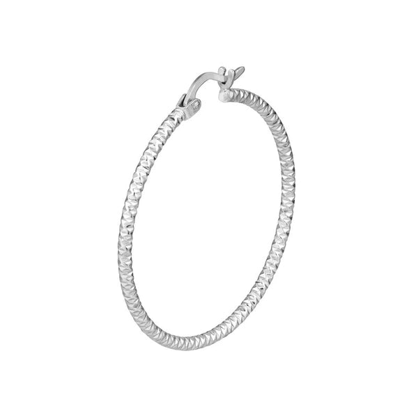 Sterling Silver 2mm x 30mm Diamond-Cut Hoop Earrings