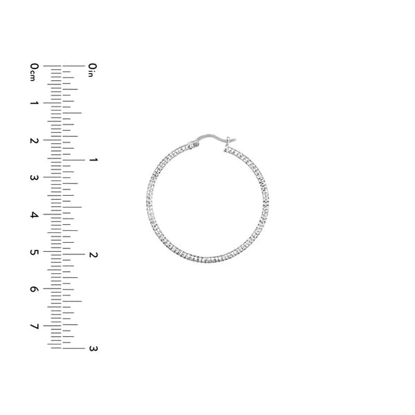 Sterling Silver 2mm x 30mm Diamond-Cut Hoop Earrings