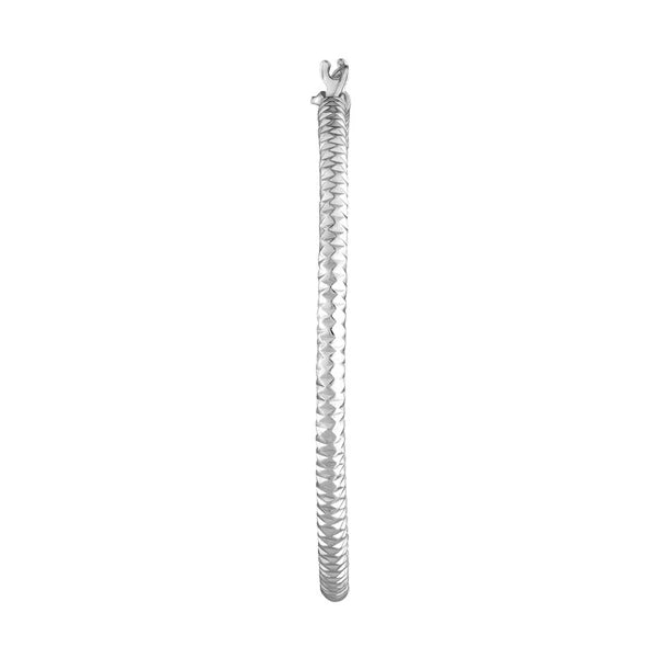 Sterling Silver 3mm x 40mm Diamond-Cut Rhodium Hoop Earrings