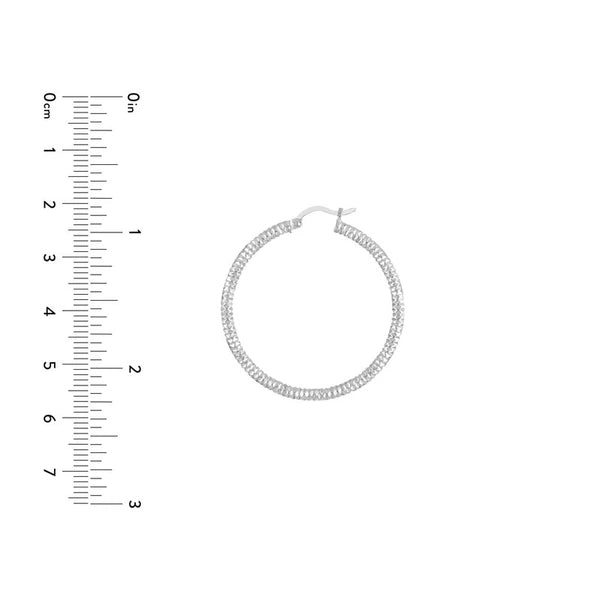 Sterling Silver 3mm x 30mm Diamond-Cut Rhodium Hoop Earrings