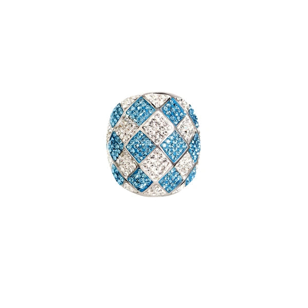 Blue Checkerboard Crystal Dome Ring