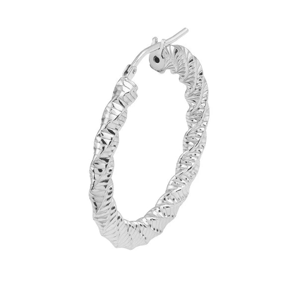 Sterling Silver Twisted and Textured Hoop Earrings