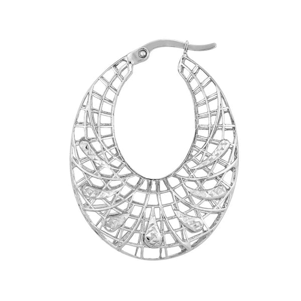 Plated Sterling Silver Oval Crescent Cage Earrings