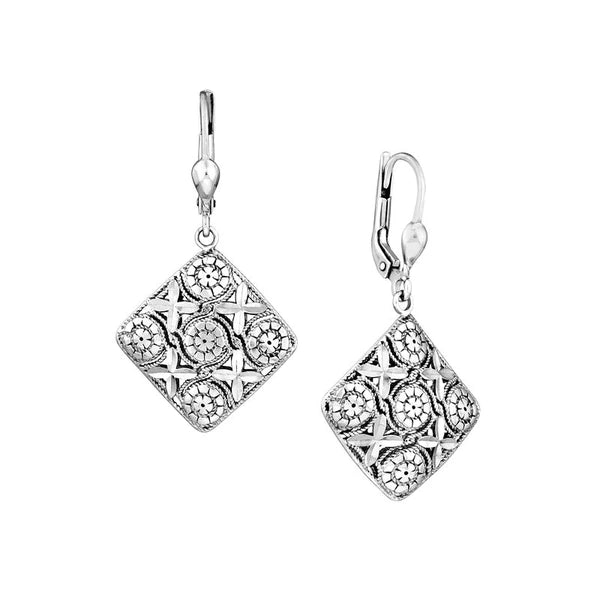 Plated Sterling Silver Filigree Square Drop Earrings