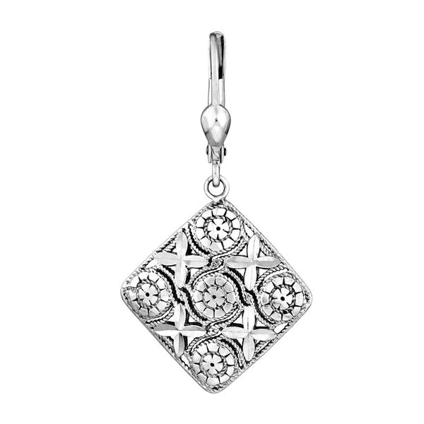 Plated Sterling Silver Filigree Square Drop Earrings