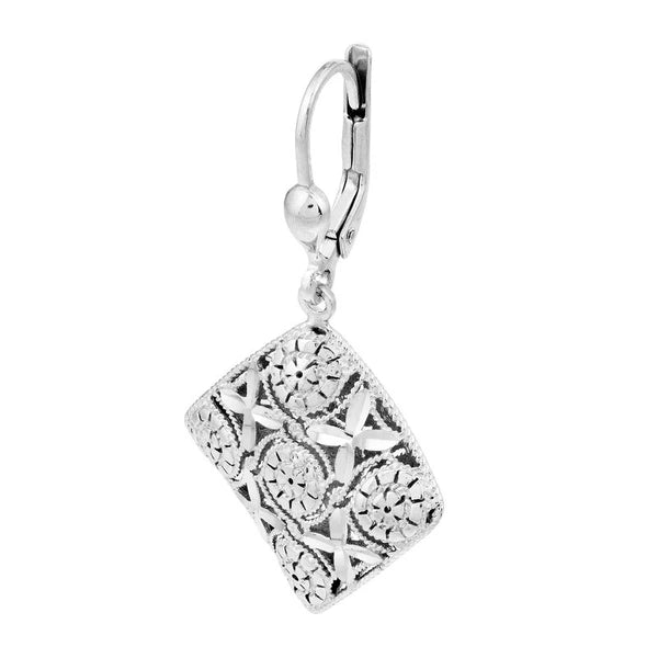 Plated Sterling Silver Filigree Square Drop Earrings