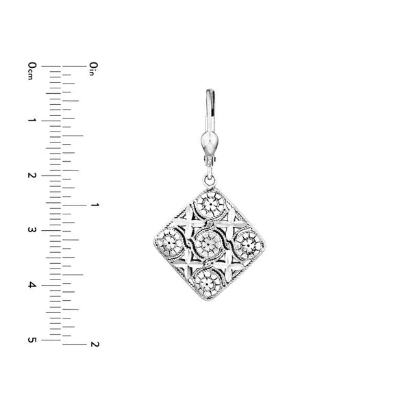 Plated Sterling Silver Filigree Square Drop Earrings