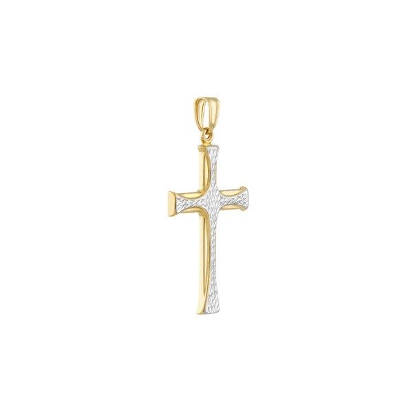 Two-Tone Polished and Diamond-Cut Cross Pendant