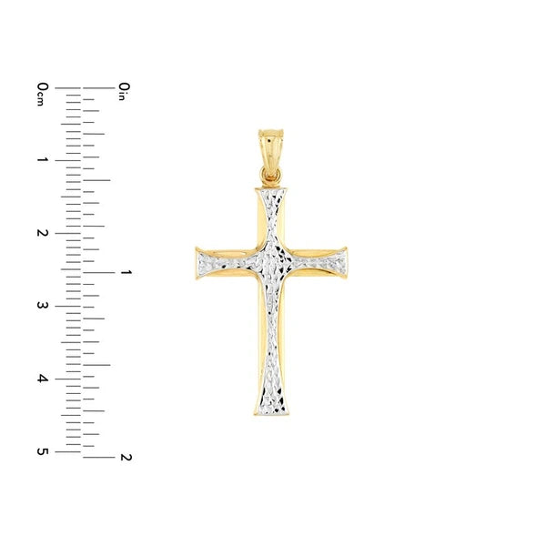 Two-Tone Polished and Diamond-Cut Cross Pendant