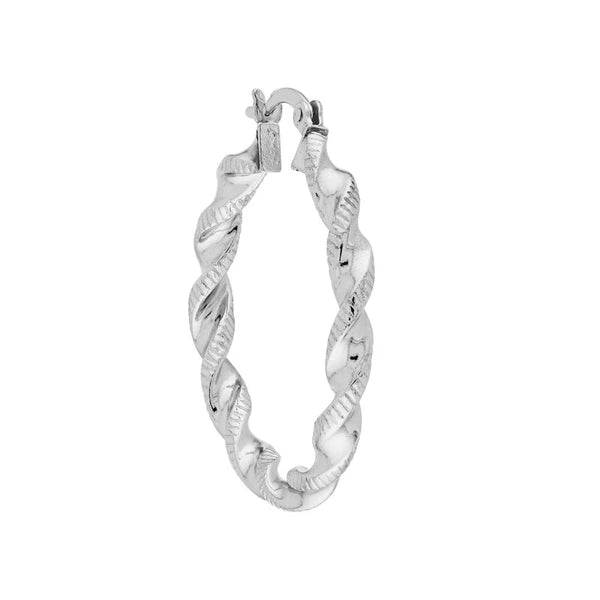 Sterling Silver Twisted Polished and Textured Hoop Earrings