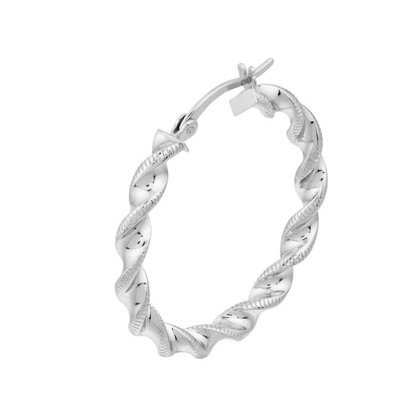 Sterling Silver Twisted Polished and Textured Hoop Earrings