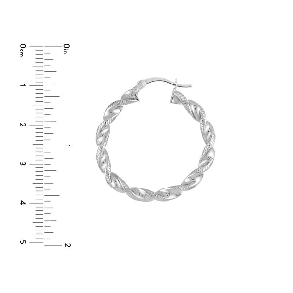 Sterling Silver Twisted Polished and Textured Hoop Earrings