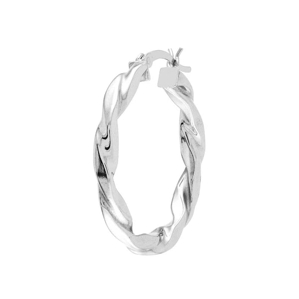 Sterling Silver Twisted Polished and Satin Hoop Earrings