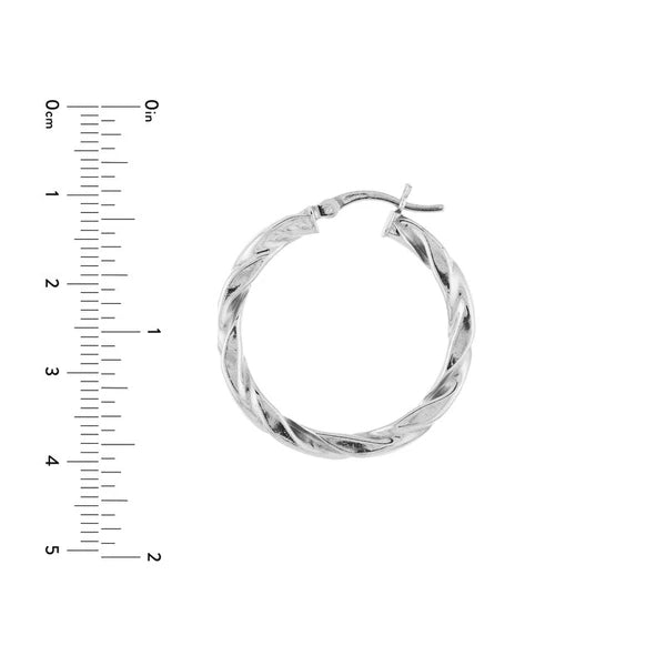 Sterling Silver Twisted Polished and Satin Hoop Earrings