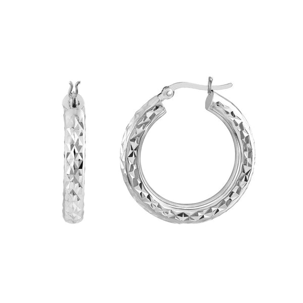 Sterling Silver Diamond-Cut and Textured Hoop Earrings