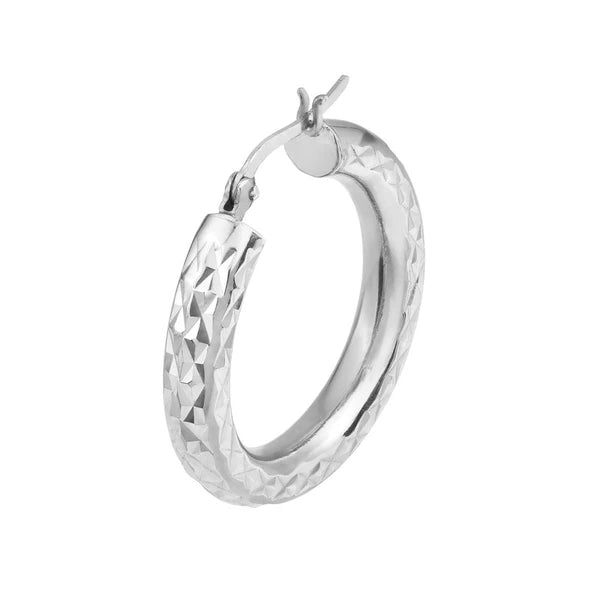 Sterling Silver Diamond-Cut and Textured Hoop Earrings