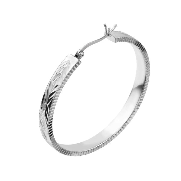 Sterling Silver Diamond-Cut Patterned Hoop Earrings