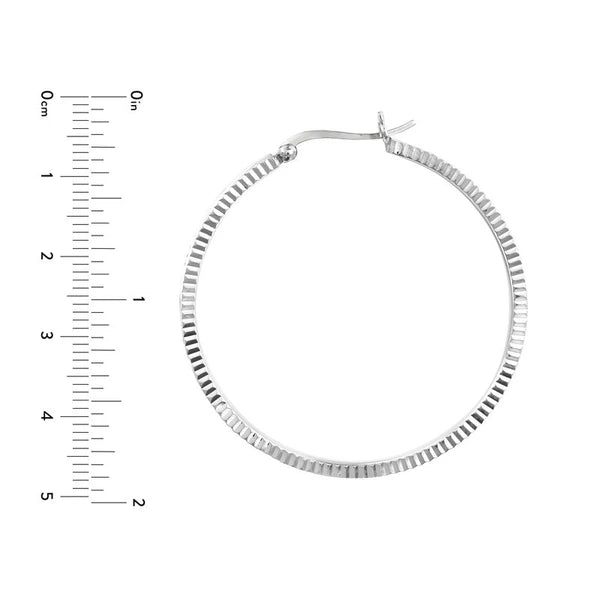 Sterling Silver Diamond-Cut Patterned Hoop Earrings