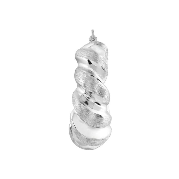 Sterling Silver Polished and Satin Twisted Hoop Earrings