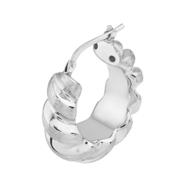 Sterling Silver Polished and Satin Twisted Hoop Earrings