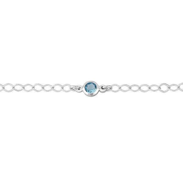 Sterling Silver Blue CZ Stations on Chain Adjustable Anklet
