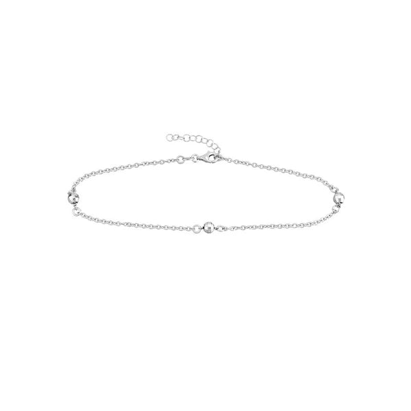 Sterling Silver Diamond-Cut Beads on Chain Adjustable Anklet