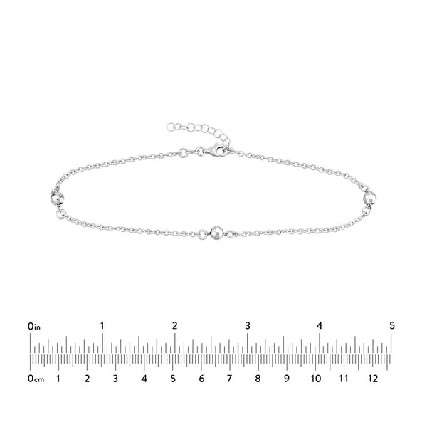 Sterling Silver Diamond-Cut Beads on Chain Adjustable Anklet