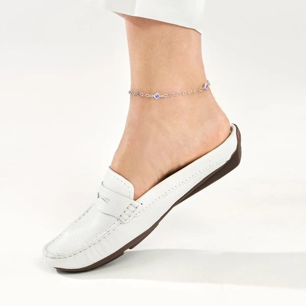 Sterling Silver Purple CZ Rhombus Stations Anklet