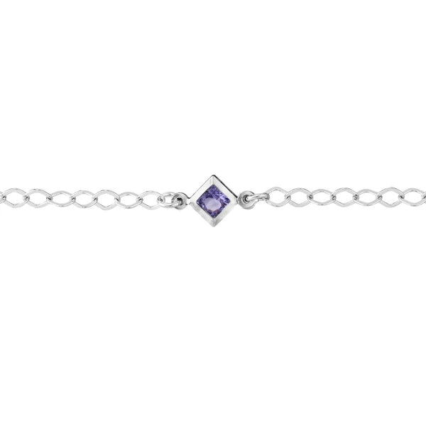 Sterling Silver Purple CZ Rhombus Stations Anklet