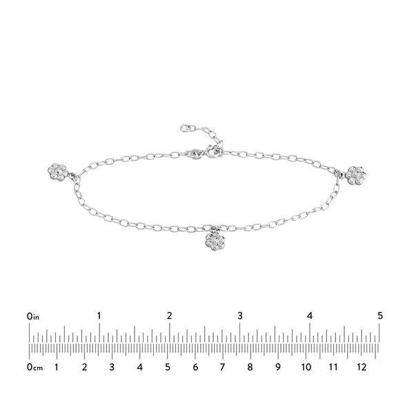 Sterling Silver Flower Dangle Trio Adjustable Anklet