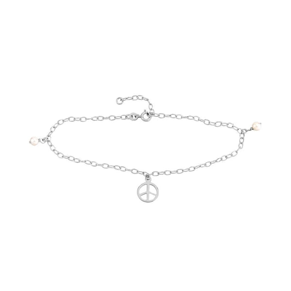 Sterling Silver Peace Sign and Pearl Anklet