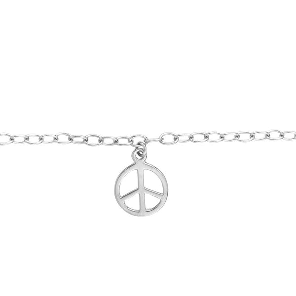 Sterling Silver Peace Sign and Pearl Anklet