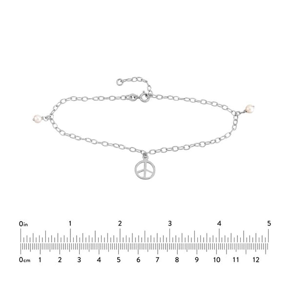 Sterling Silver Peace Sign and Pearl Anklet