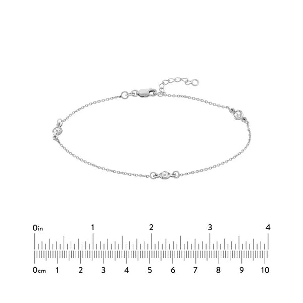 Sterling Silver CZ Illusion Stations on Chain Anklet