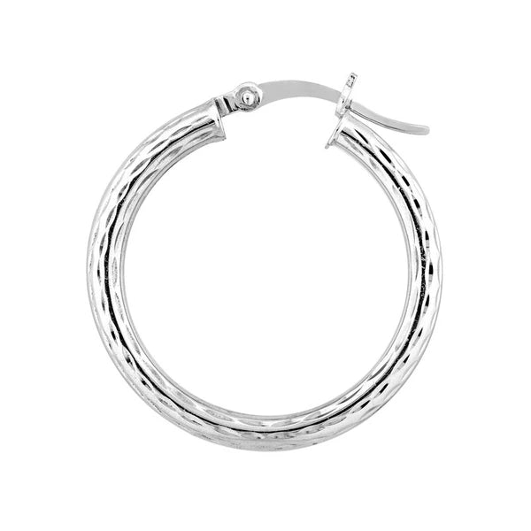 Sterling Silver 3mm x 25mm Diamond-Cut Hoop Earrings