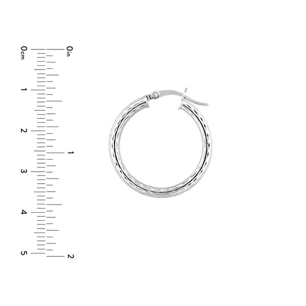 Sterling Silver 3mm x 25mm Diamond-Cut Hoop Earrings