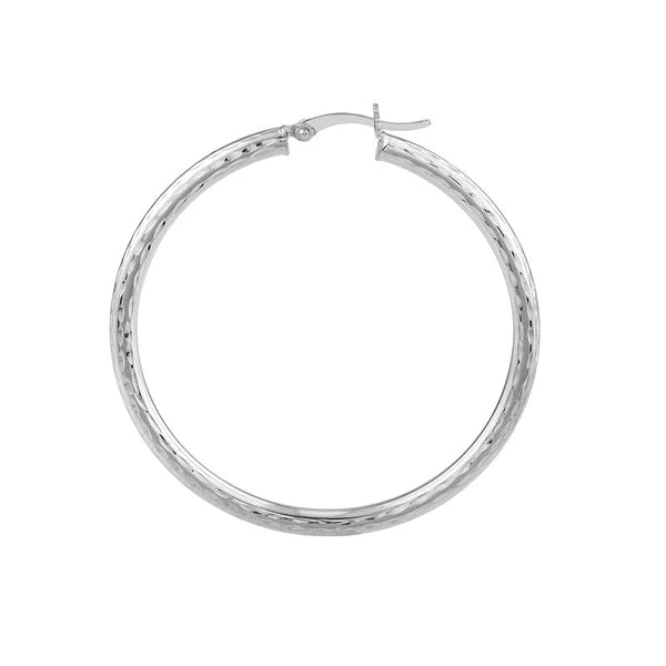 Sterling Silver 3mm x 45mm Diamond-Cut Hoop Earrings
