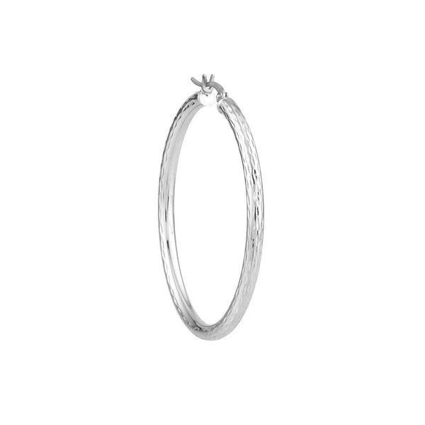 Sterling Silver 3mm x 45mm Diamond-Cut Hoop Earrings