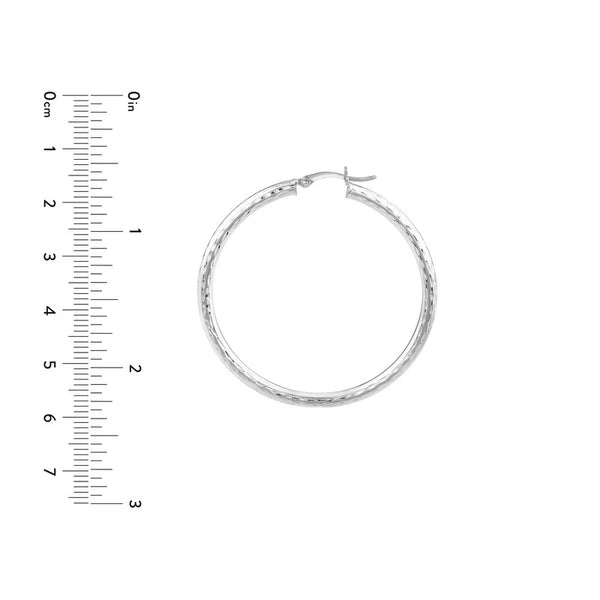 Sterling Silver 3mm x 45mm Diamond-Cut Hoop Earrings