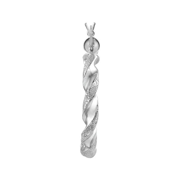 Sterling Silver Twisted Rhodium Hoop Earrings