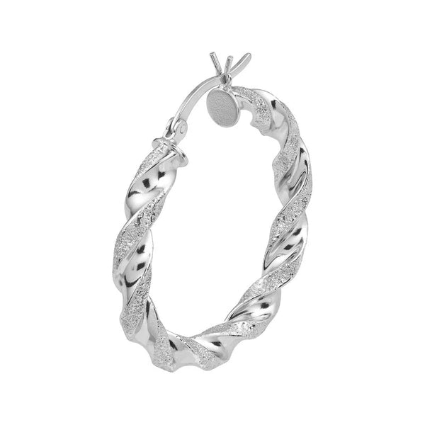 Sterling Silver Twisted Rhodium Hoop Earrings